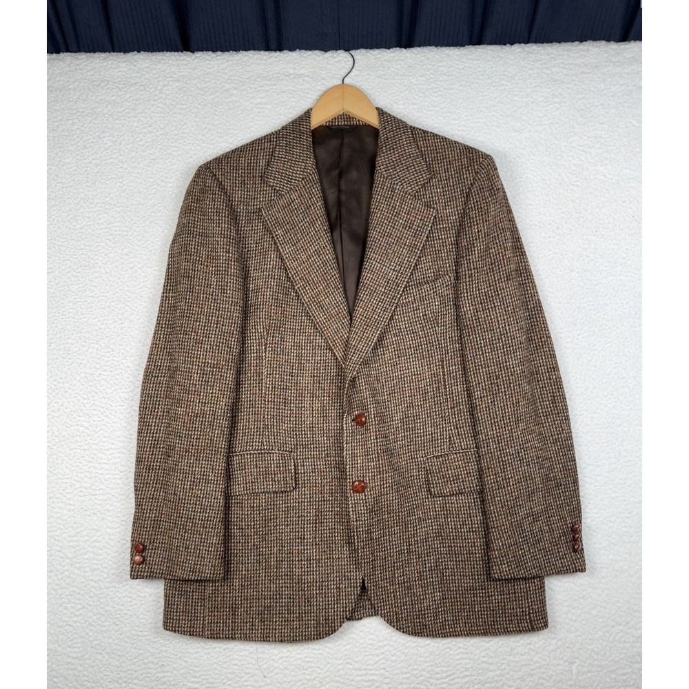 Vintage 80s MARSHALL FIELD & COMPANY HARRIS TWEED Wool Blazer Jacket Brown Large